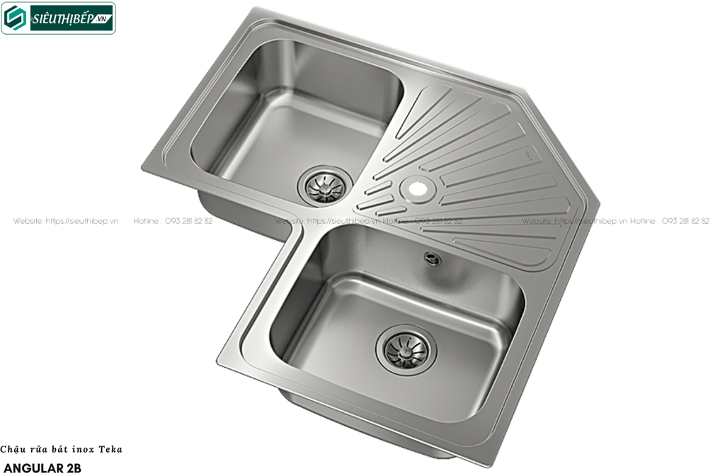 Chậu rửa bát Teka ANGULAR 2B (Inox 2 hộc 1 bàn chờ - Made in Spain)