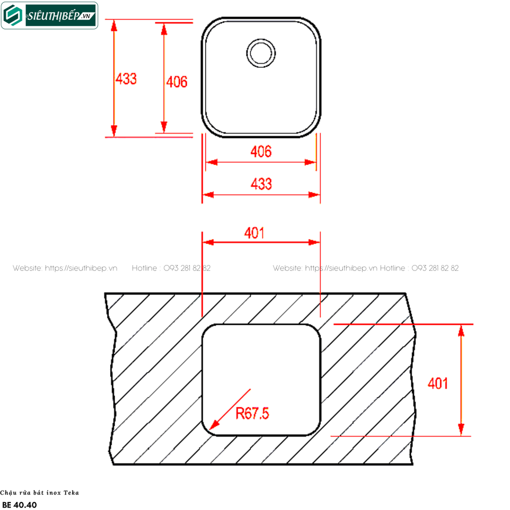 Chậu rửa bát Teka BE 40.40 (Inox 1 hộc rửa - Made in Spain)