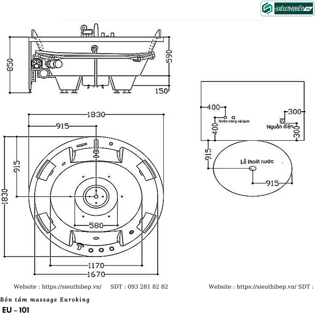 Bồn tắm massage Euroking EU – 101 (Công nghệ Châu Âu)