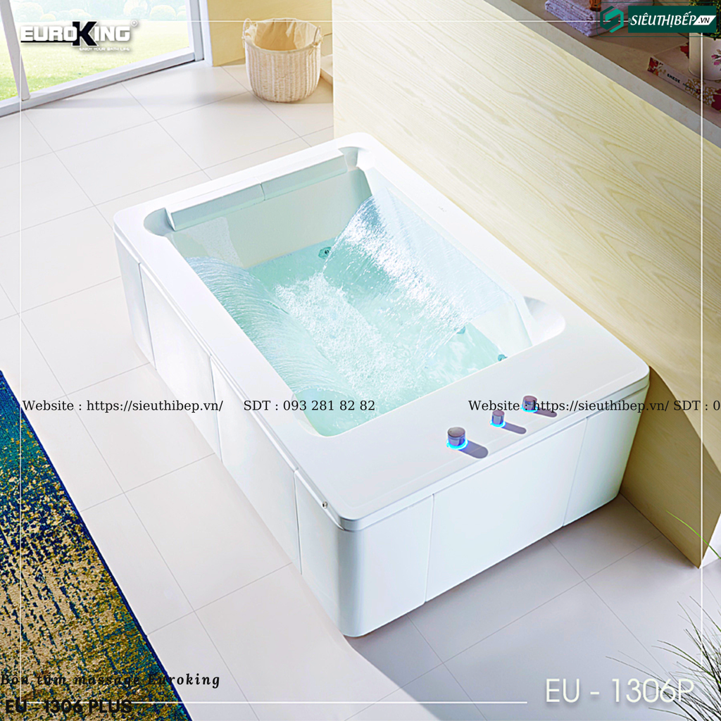 Bồn tắm massage Euroking EU – 1306 Plus (Hệ thống massage, sủi khí và tạo thác)