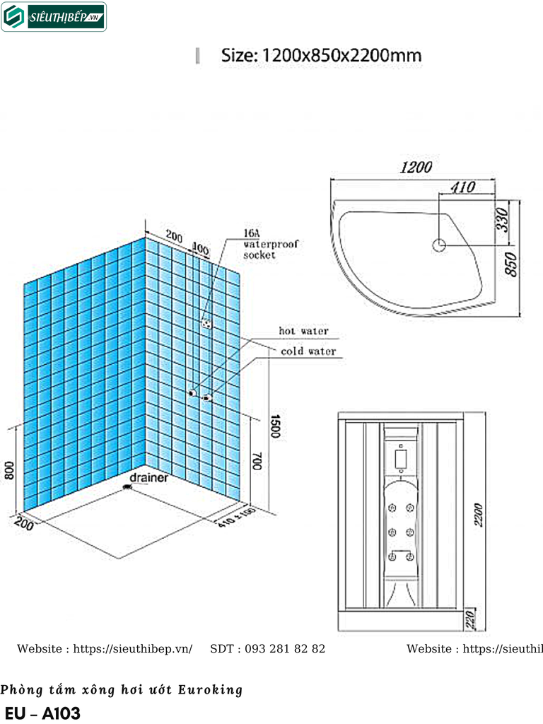 Phòng tắm xông hơi ướt Euroking EU – A103 (Công nghệ Châu Âu)