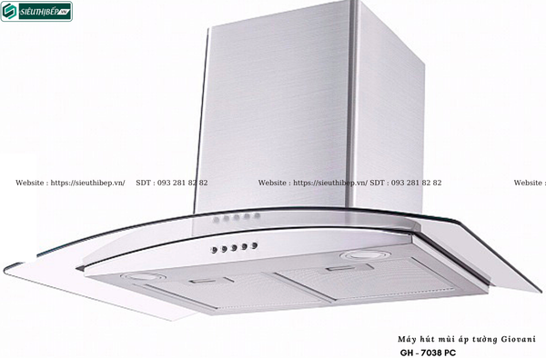 Máy hút mùi Giovani GH - 7038 PC (Áp tường, kính cong)