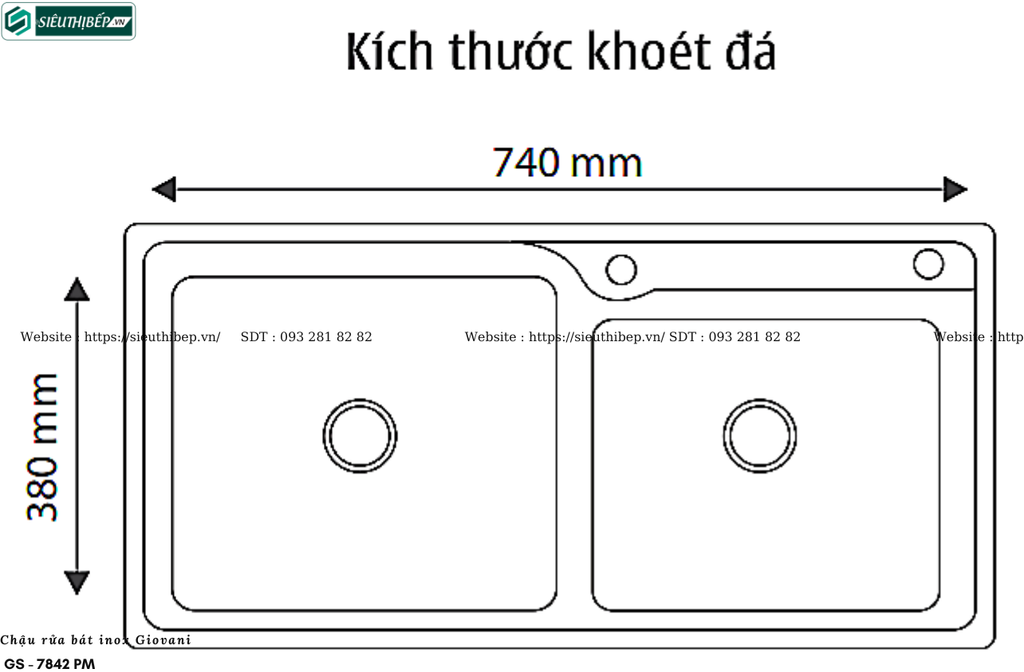 Chậu rửa bát Giovani GS - 7842 PM (Inox - 2 hộc lệch)