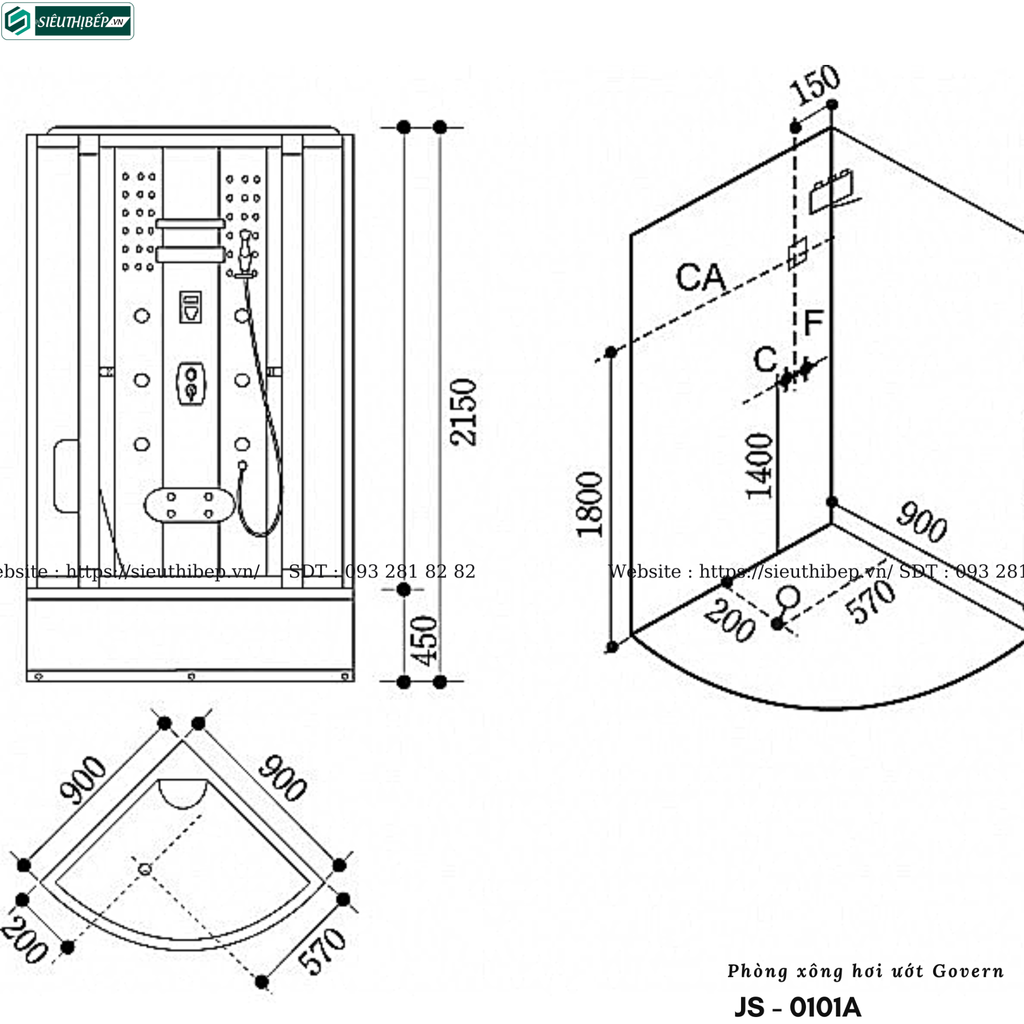 Phòng xông hơi ướt Govern JS - 0101A (Đế lửng)