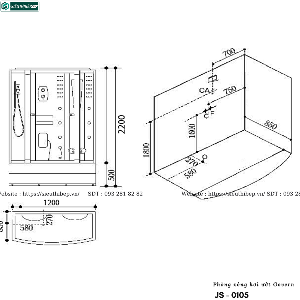 Phòng tắm xông hơi ướt Govern JS - 0105 (Đế lửng)