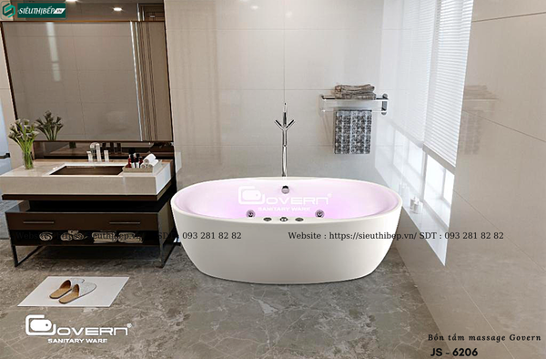Bồn tắm massage Govern JS - 6206 (Bồn tắm massage, sục khí, đèn đổi màu, sen cây 2801)