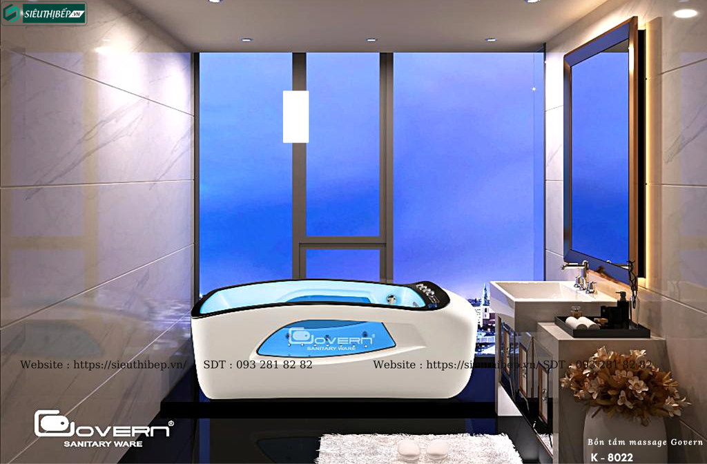 Bồn tắm massage Govern K - 8022 (Bồn tắm Massage, sục khí, đèn đa sắc)