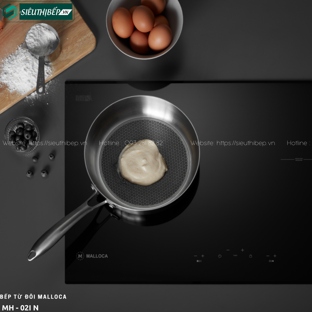 Bếp từ đôi Malloca MH - 02I N (Kính đen chấm bi chìm)