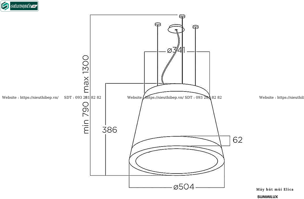 Máy hút mùi Elica SUMMILUX (Đảo, treo độc lập - Made in Italy)