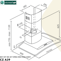 Máy hút mùi Canzy CZ A39  (Áp tường - kính cong)