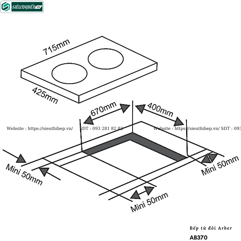 Bếp từ đôi Arber AB370 (Công suất max 3600W)