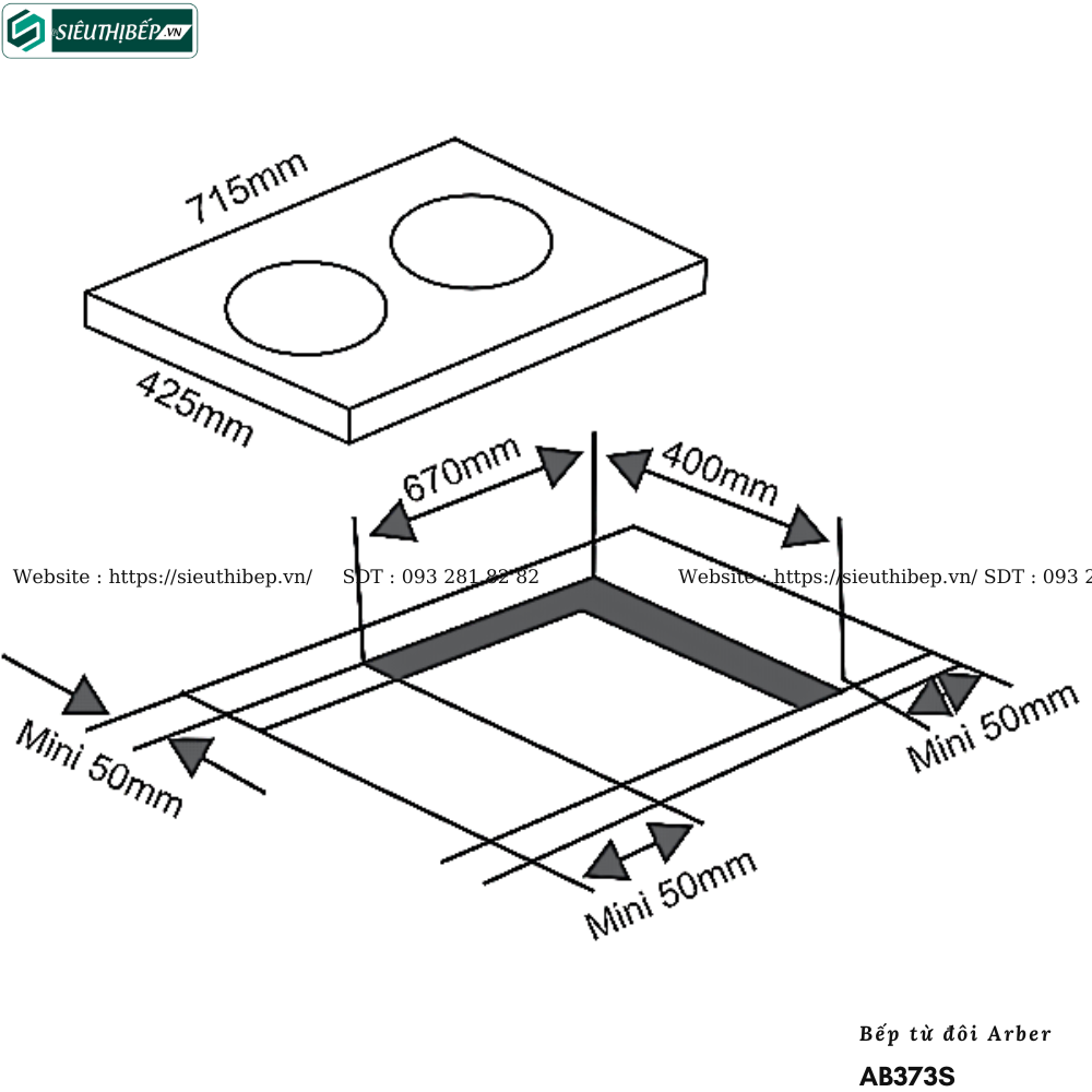 Bếp từ đôi Arber AB373S (Công suất max 3600W)