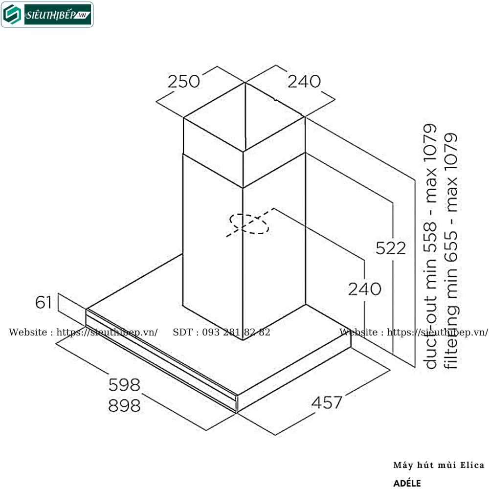 Máy hút mùi Elica ADÉLE (Áp tường - Made in Italya)