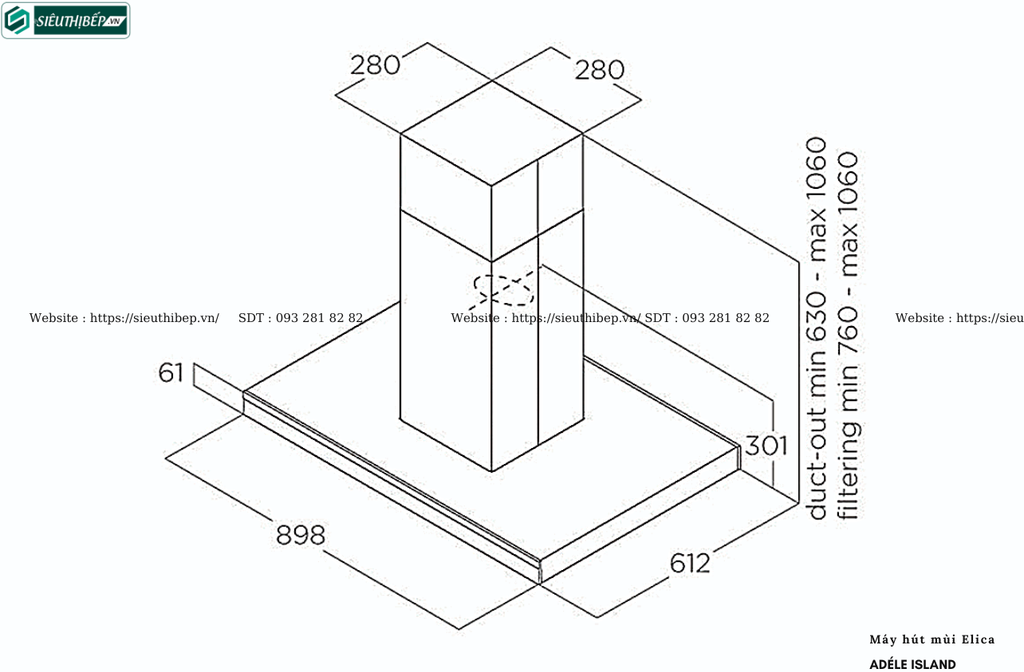 Máy hút mùi Elica ADÉLE ISLAND (Đảo - Treo độc lập)