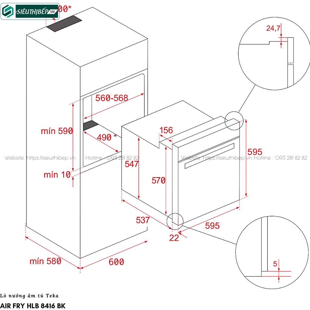 Lò nướng Teka AIR FRY HLB 8416 BK (71 Lít - Âm tủ)