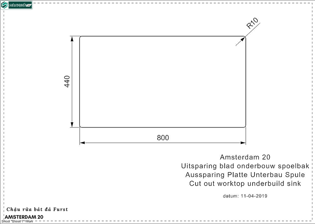 Chậu rửa bát Furst AMSTERDAM 20 (Đá 2 hộc - Made in Holland)