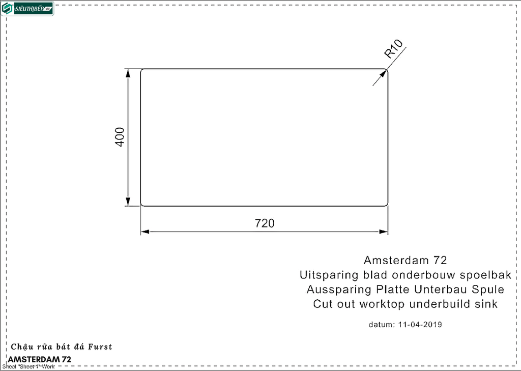 Chậu rửa bát Furst AMSTERDAM 72 (Đá 1 hộc - Made in Holland)