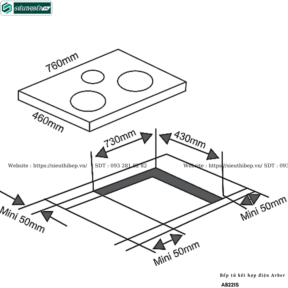 Bếp kết hợp Arber AB221S (Từ kết hợp điện - 2 từ, 1 điện)