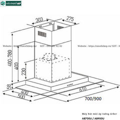 Máy hút mùi Arber AB700U / AB900U (Áp tường - Kính thẳng , chữ T)