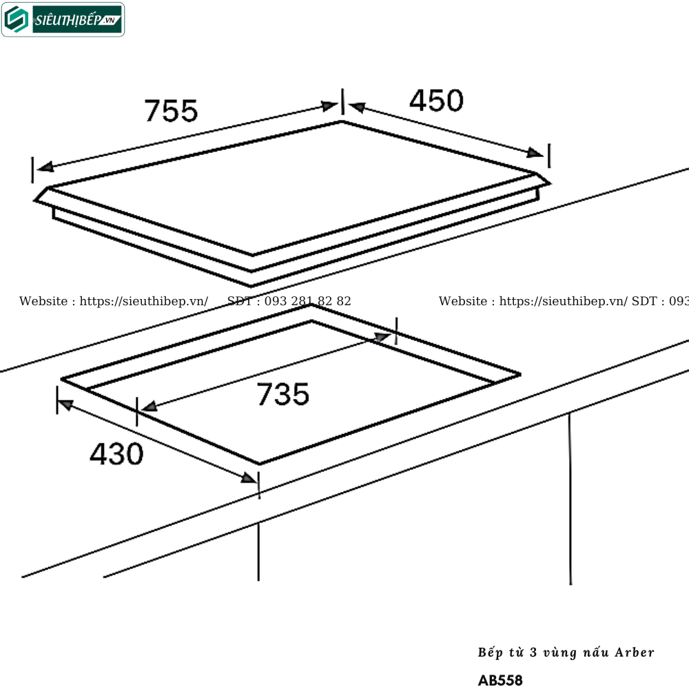 Bếp từ Arber AB558 (3 vùng nấu - Công suất max 5400W)