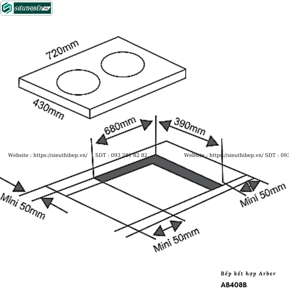 Bếp kết hợp Arber AB408B (Từ kết hợp điện - 2 vùng nấu)