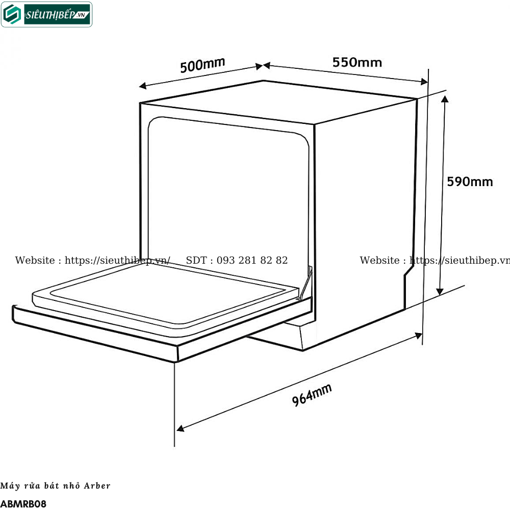 Máy rửa bát nhỏ Arber ABMRB08 (Để bàn - 8 bộ bát đĩa Châu Âu)