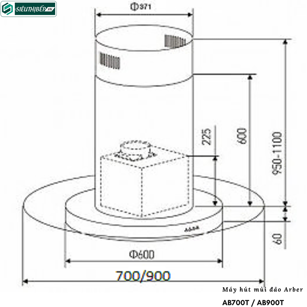 Máy hút mùi đảo Arber AB700T / AB900T (Treo độc lập - Tròn)