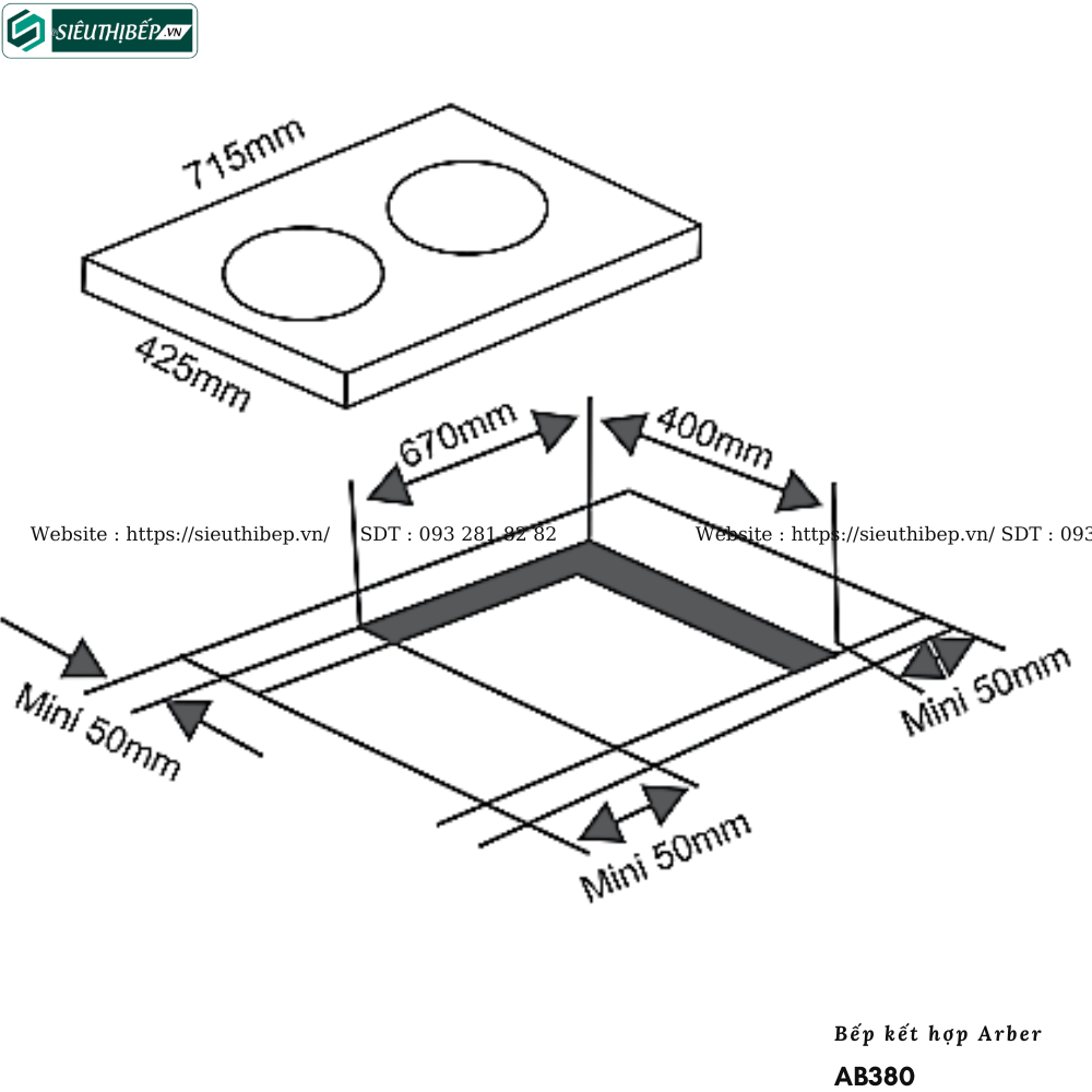 Bếp kết hợp Arber AB380 (Từ kết hợp điện - 2 vùng nấu)