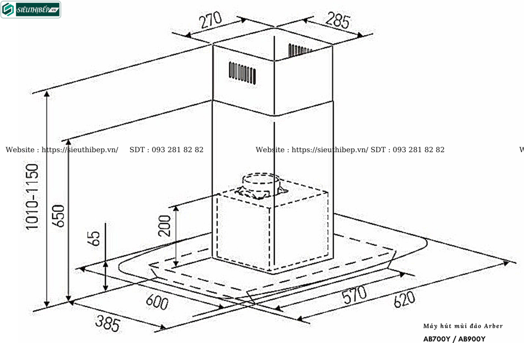 Máy hút mùi đảo Arber AB700Y / AB900Y (Treo độc lập - Chữ T)