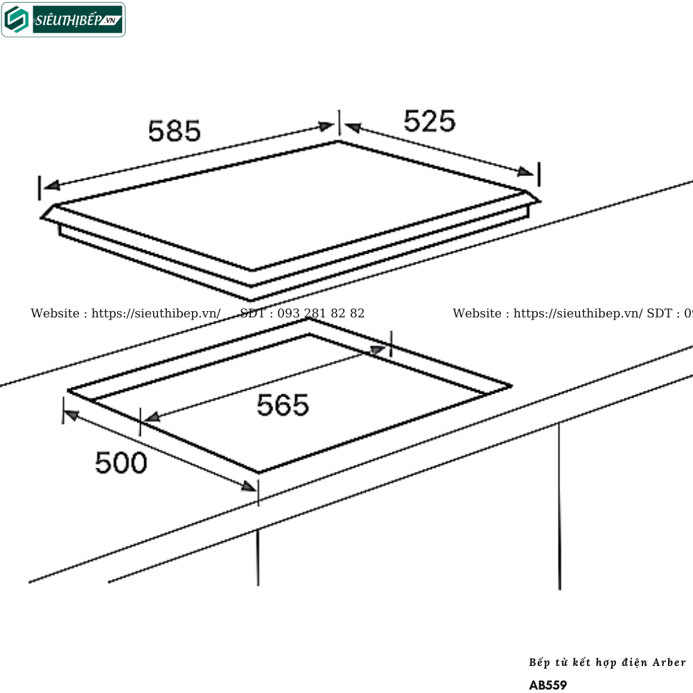 Bếp kết hợp Arber AB559 (Từ kết hợp điện - 2 từ, 1 điện)