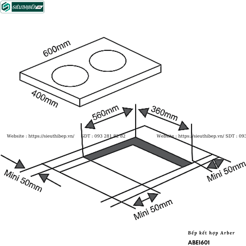 Bếp kết hợp Arber ABEI601 (Từ kết hợp điện - 2 vùng nấu)