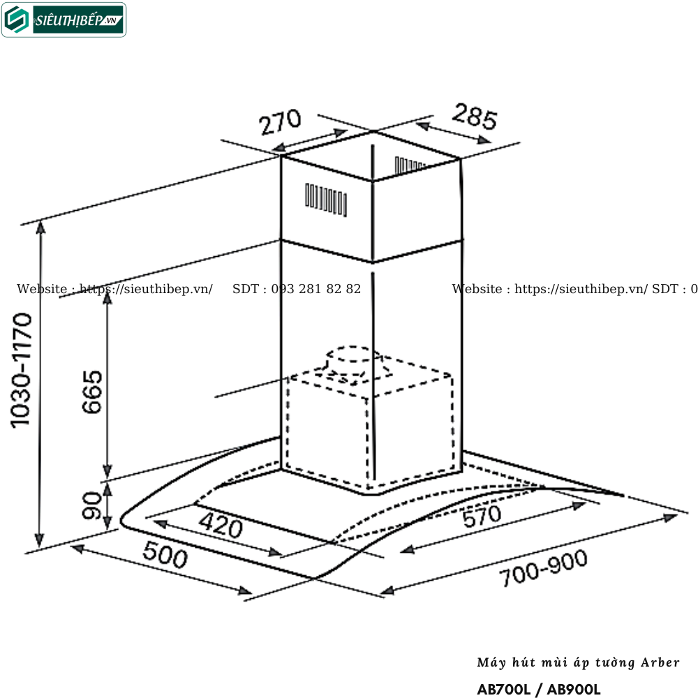 Máy hút mùi Arber AB700L / AB900L (Áp tường - Kính cong)