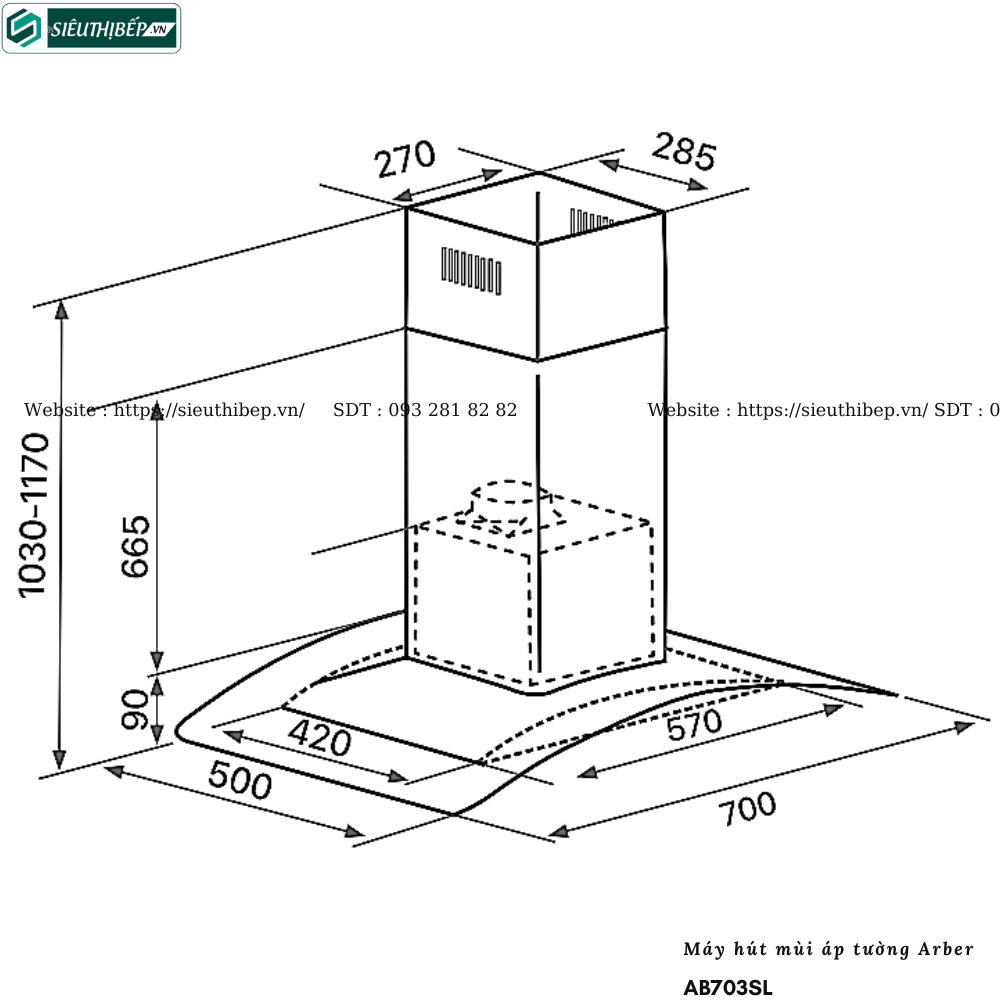 Máy hút mùi Arber AB703SL (Áp tường - Kính cong)