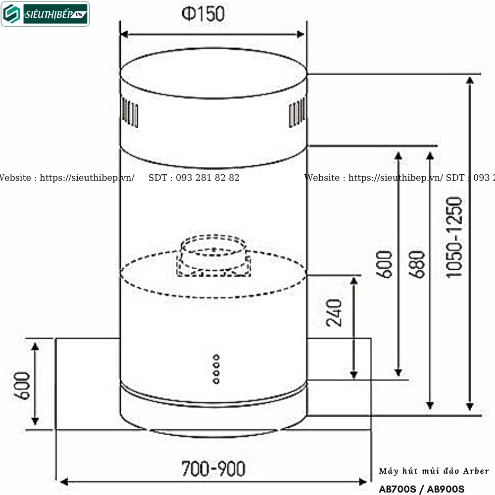 Máy hút mùi đảo Arber AB700S / AB900S (Treo độc lập)