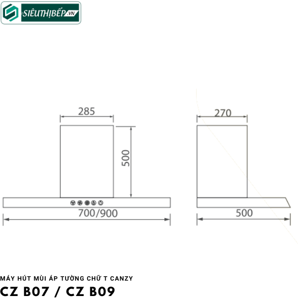 Máy hút mùi Canzy CZ B07 / CZ B09 (Áp tường - chữ T)