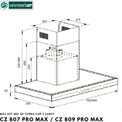 Máy hút mùi Canzy CZ B07 Pro Max / CZ B09 Pro Max (Áp tường - chữ T)