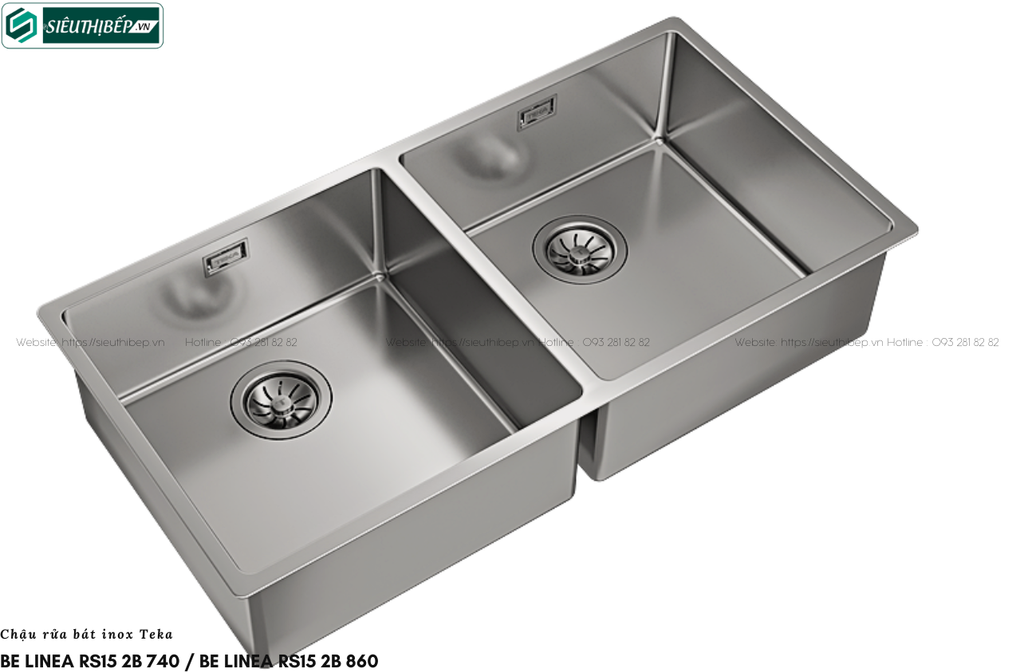 Chậu rửa bát Teka BE LINEA RS15 2B 740 / BE LINEA RS15 2B 860 (Inox - 2 hộc  đều lắp âm)