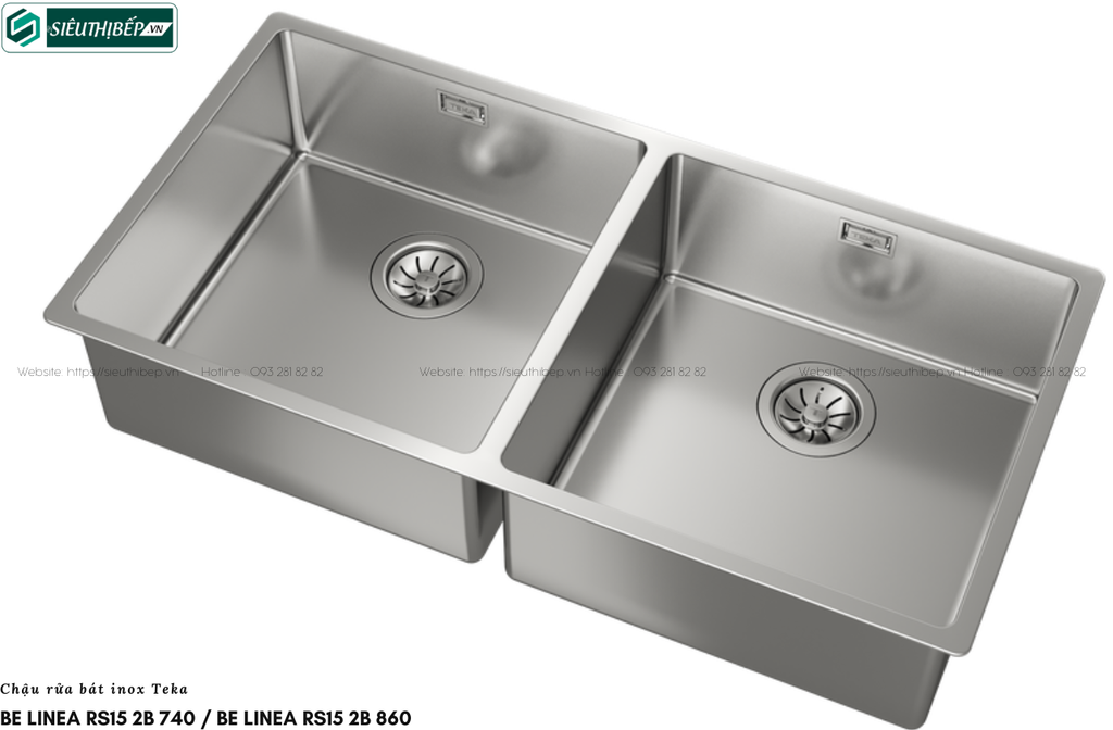 Chậu rửa bát Teka BE LINEA RS15 2B 740 / BE LINEA RS15 2B 860 (Inox - 2 hộc  đều lắp âm)