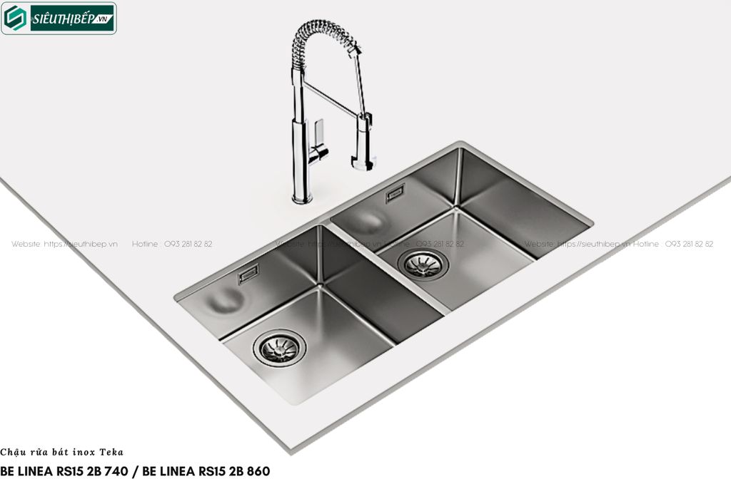 Chậu rửa bát Teka BE LINEA RS15 2B 740 / BE LINEA RS15 2B 860 (Inox - 2 hộc  đều lắp âm)