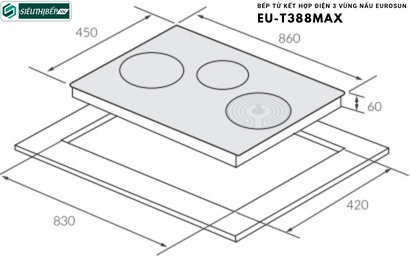 Bếp từ kết hợp điện Eurosun EU - TE 388MAX Inverter tiết kiệm điện