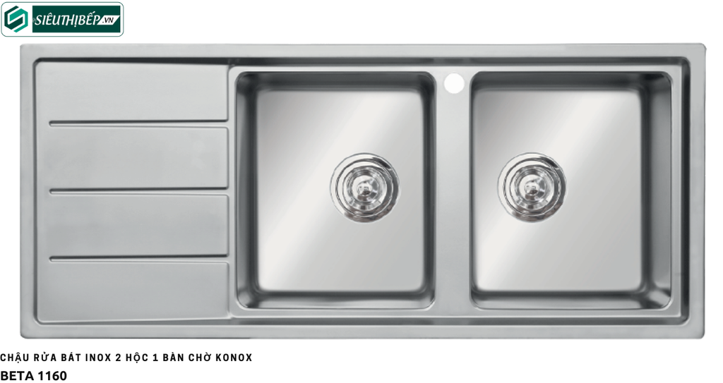 Chậu rửa bát Konox Beta 1160 (Inox 2 hộc 1 bàn chờ)