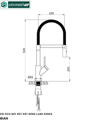 Vòi rửa bát Konox Bian (Mạ chrome rút dây nóng lạnh)