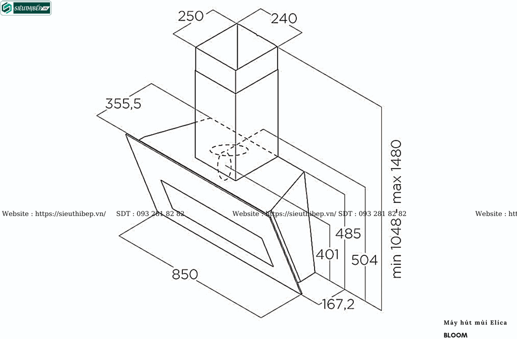 Máy hút mùi Elica BLOOM (Áp tường - Made in Italy)