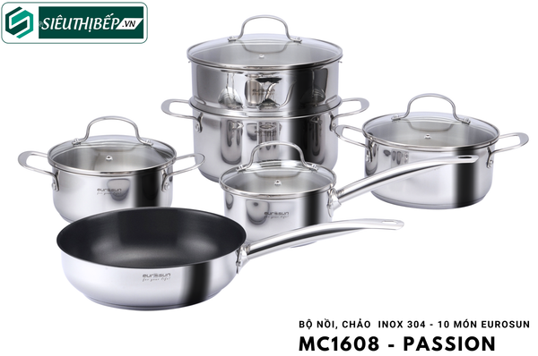 Bộ nồi, chảo Eurosun MC1608 - Passion ( inox 304 - 10 món)