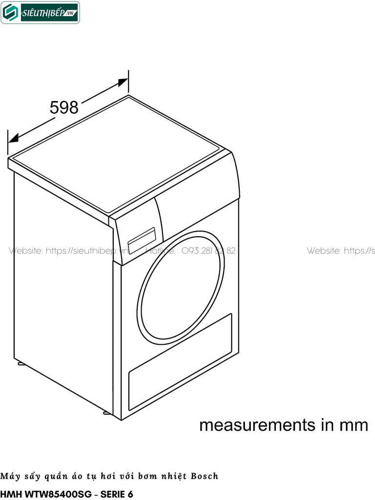 Máy sấy Bosch HMH WTW85400SG - Serie 6 (9Kg  - Tụ hơi & bơm nhiệt)