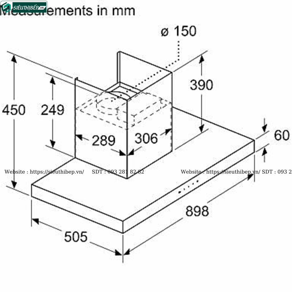 Máy hút mùi Bosch TGB DWBM98G50B - Serie 4 (Áp tường, chữ T)