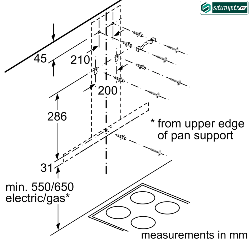 Máy hút mùi Bosch HMH DWB97DM50B - Serie 4 (Áp tường chữ T)