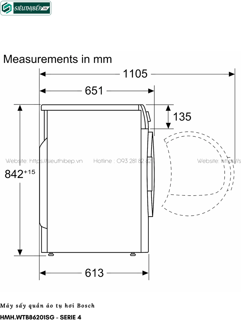 Máy sấy tụ hơi Bosch HMH WTB86201SG - Serie 4 (8Kg)