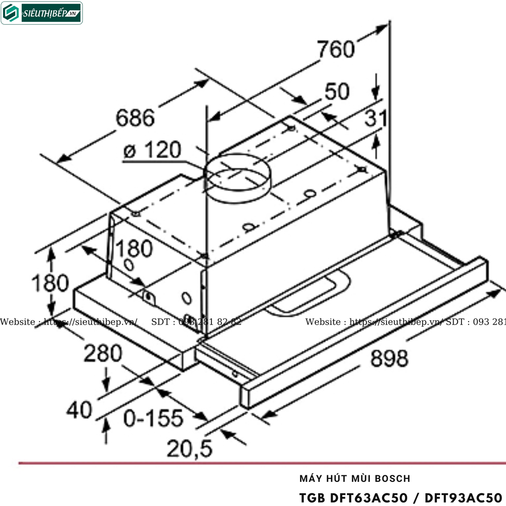 Máy hút mùi Bosch TGB DFT63AC50 / DFT93AC50 - Serie 4 (Âm tủ - Made in Italy)