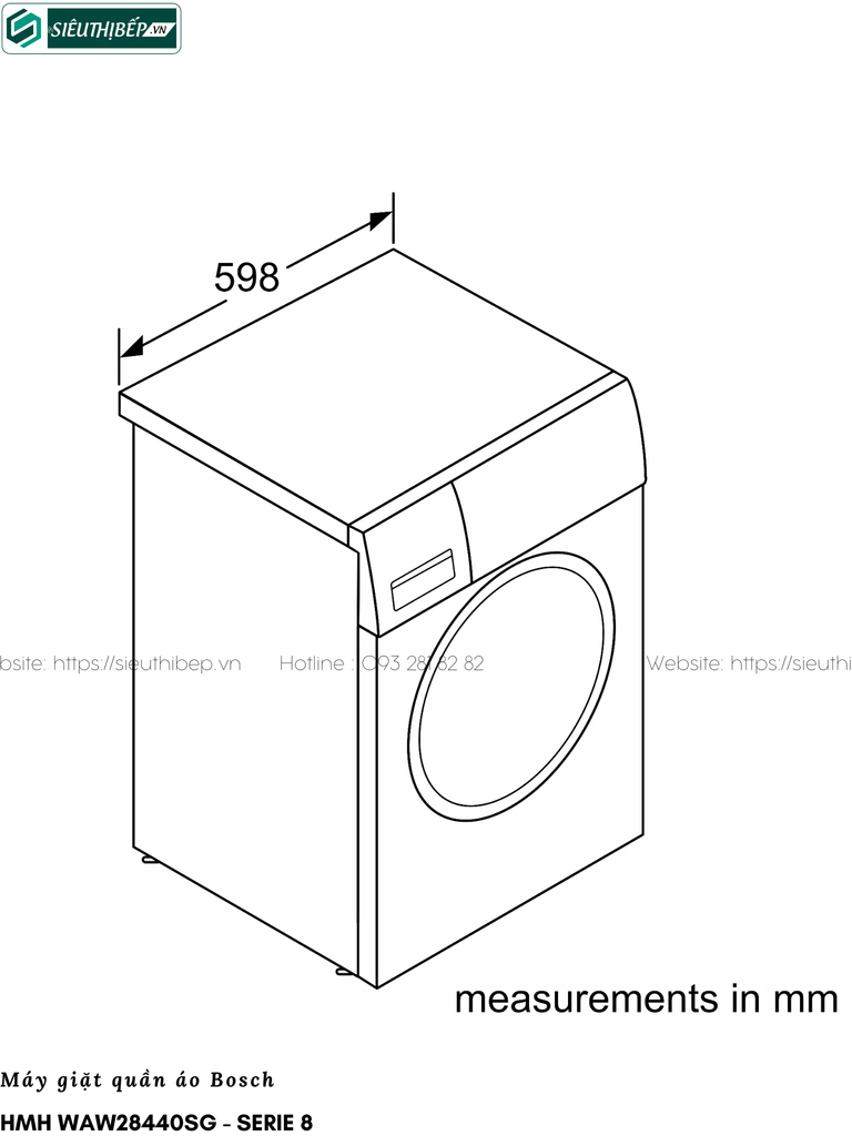 Máy giặt Bosch HMH WAW28440SG - Serie 8 (8Kg - Made in Turkey)